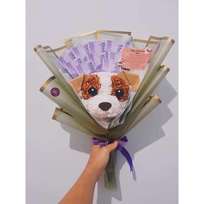 DOG CHARACTER x MONEY BOUQUET / BUKET KARAKTER BENTUK ANJING MIX BUKET UANG