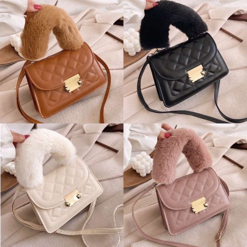 HANDBAG BULU GEMOY ☆ TAS SELEMPANG BULU SLINGBAG WANITA BAHAN BULU IMPORT