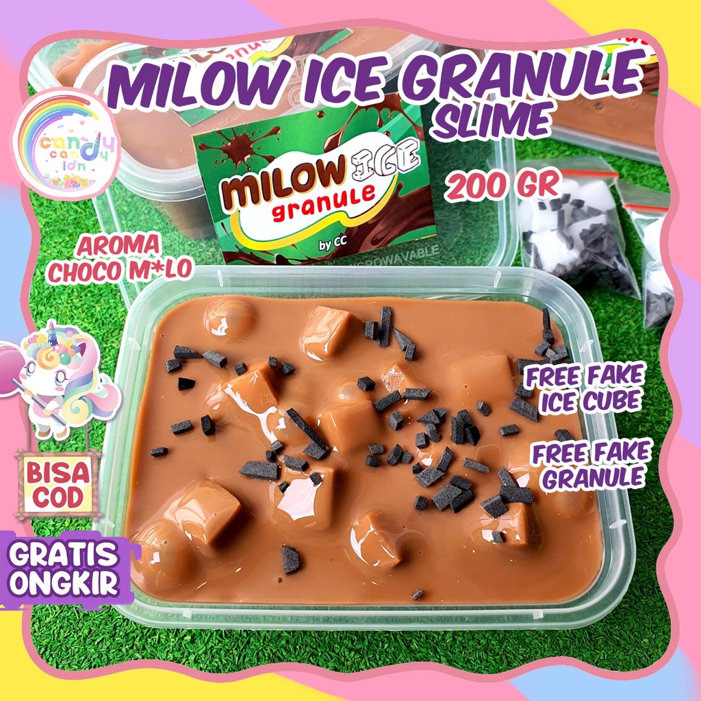 Slime milow ice granule 200gr free ornamen slime by candycandy.idn