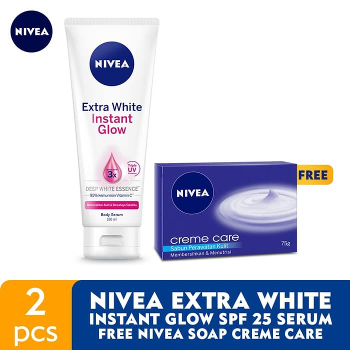 Bundle] NIVEA Body Serum Extra White Instant Glow GRATIS NIVEA Soap Creme Care