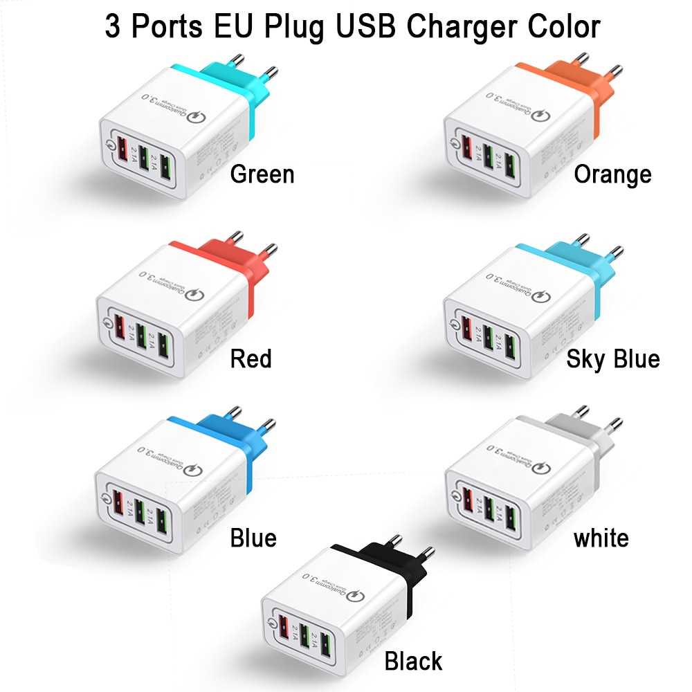 Taffware Charger USB 3 Port Qualcomm QC 3.0 EU Plug - AR-QC-03-Hitam