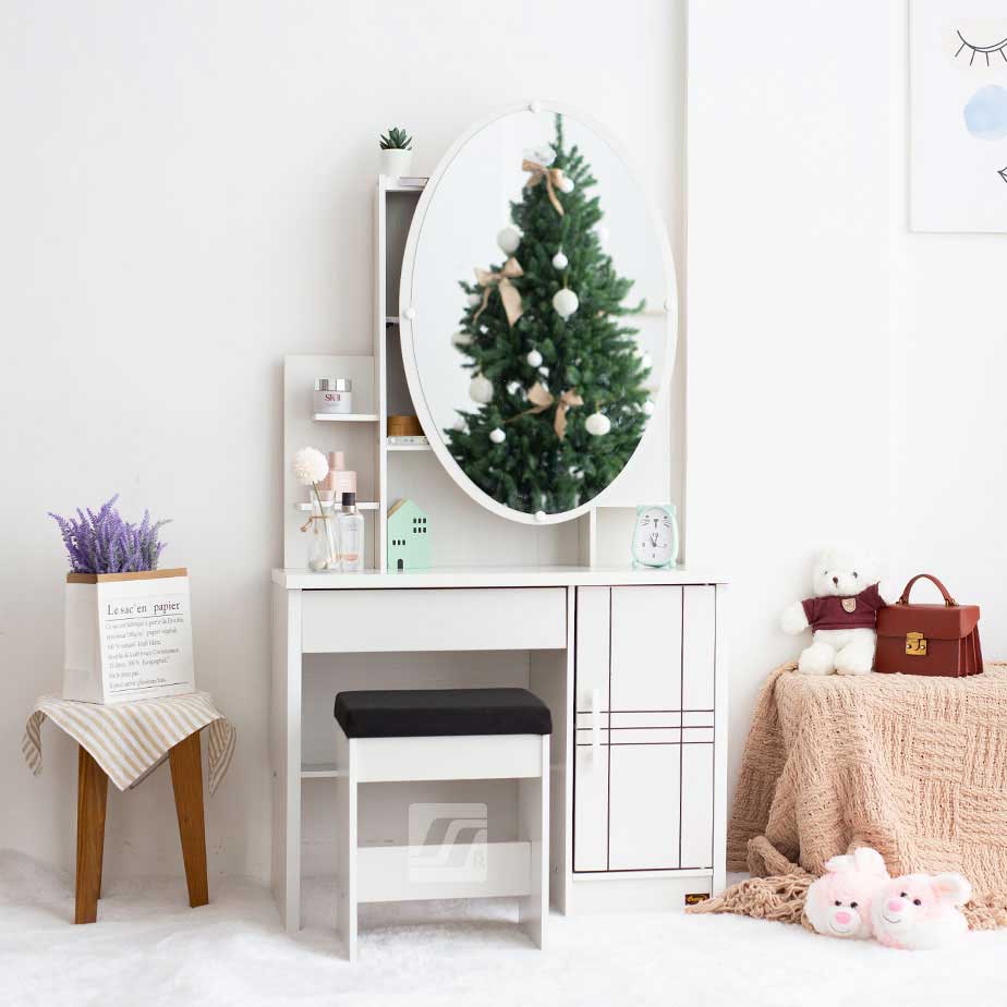 MEJA RIAS Kaca Minimalis Mini Pengantin OVAL WHITE