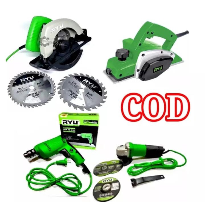 BAYAR DI TEMPAT !!! Paket pertukangan(4in1) Mesin Circular saw+Mesin serut+Bor+gerinda RYU