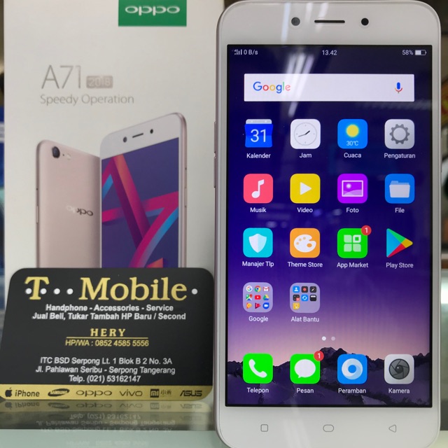 OPPO A71 2018 RAM 2GB 16GB GOLD - SECOND LIKE NEW - FULLSET ORI - EX. RESMI OPPO