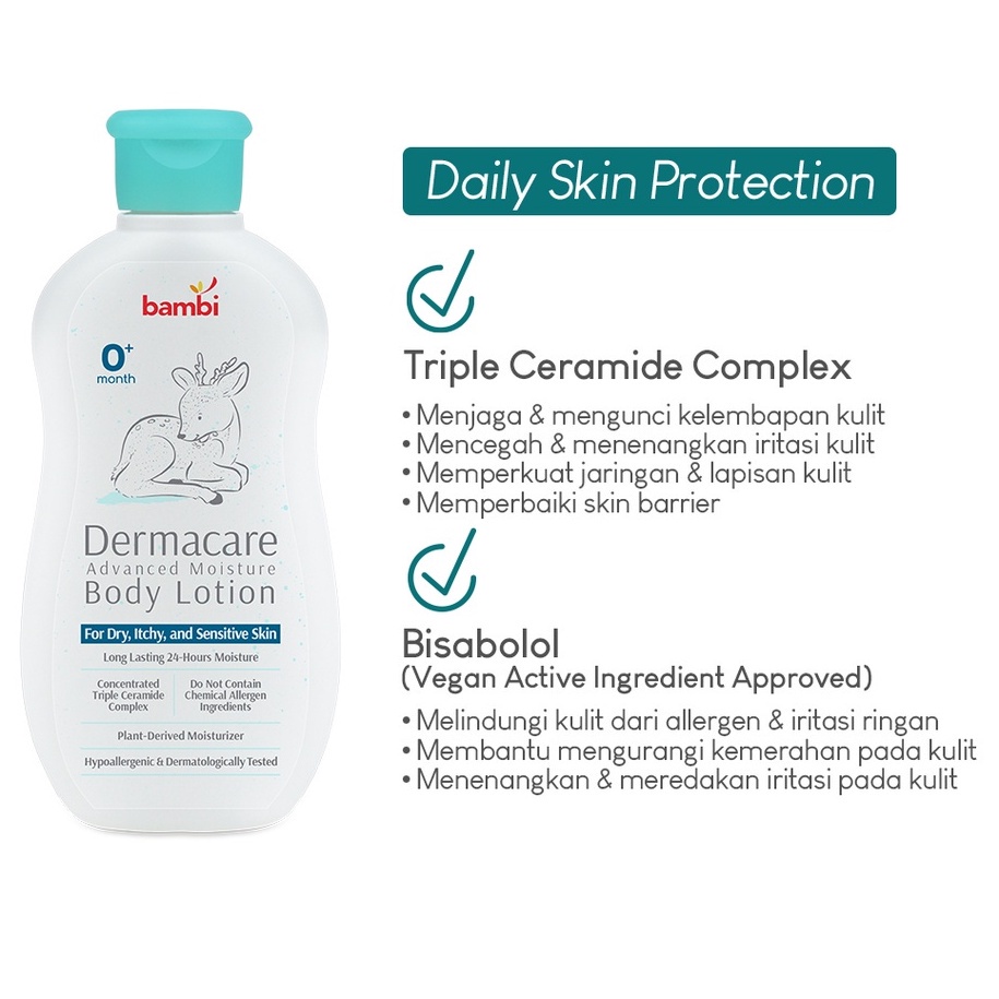 BAMBI MURAH  DAILY BODY LOTION / DAILY HEAD TO TOE WASH  / FACE CREAM / COMPACT DERMACARE  / POWDER PRICKLY HEAT / TELON BALM / STRETCHMARK CREAM / BABY SUNSCREEN WATERPROOF SPF 30++ BAYI ANAK BAMBI BABY