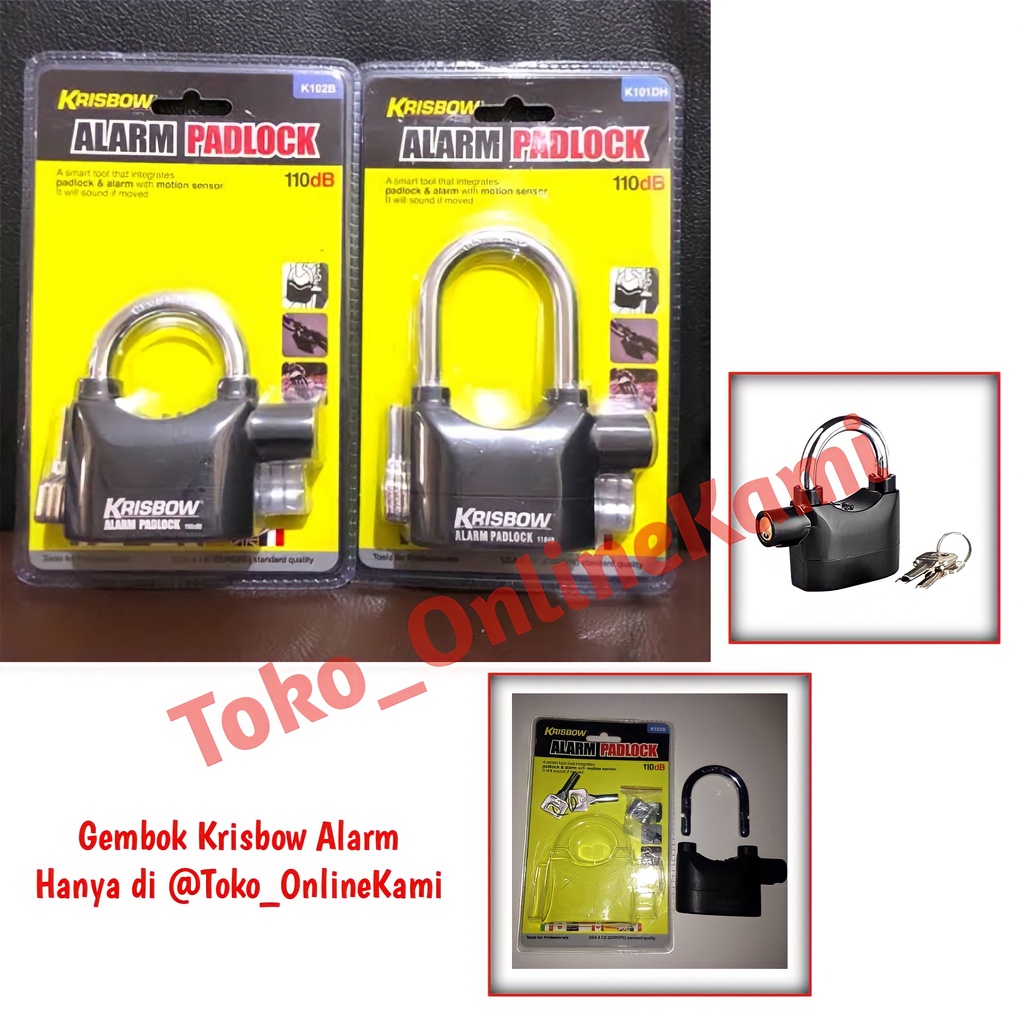 GEMBOK ALARM ANTI MALING KRISBOW ORIGINAL/PADLOCK SENSOR GETAR 110DB/KUNCI PAGAR RUMAH TAHAN AIR ORI Krisbow