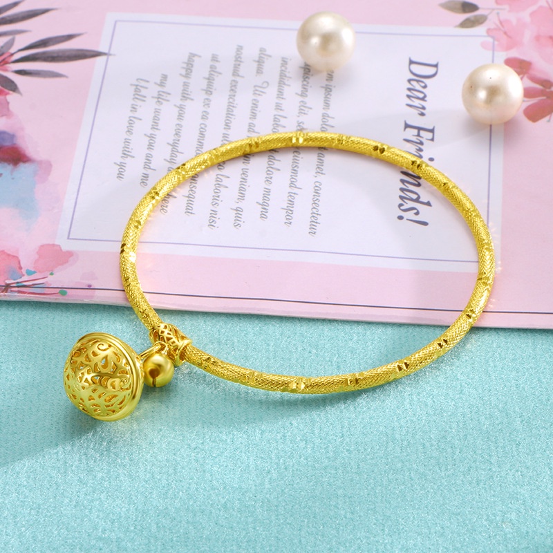 Gelang Model Hollow Bell Gaya Retro China Korea Bahan Emas Asli Kadar 375Untuk Wanita