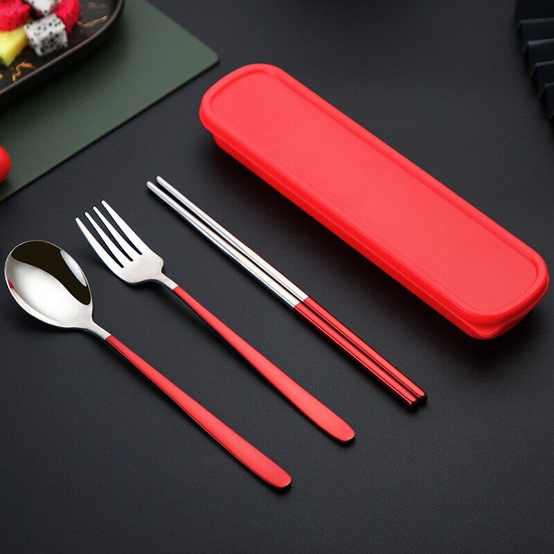 Sendok Makan Set 3pcs Sendok Makan Dengan Tempat Berbahan Stainless Steel Sumpit Sendok Grapu Set