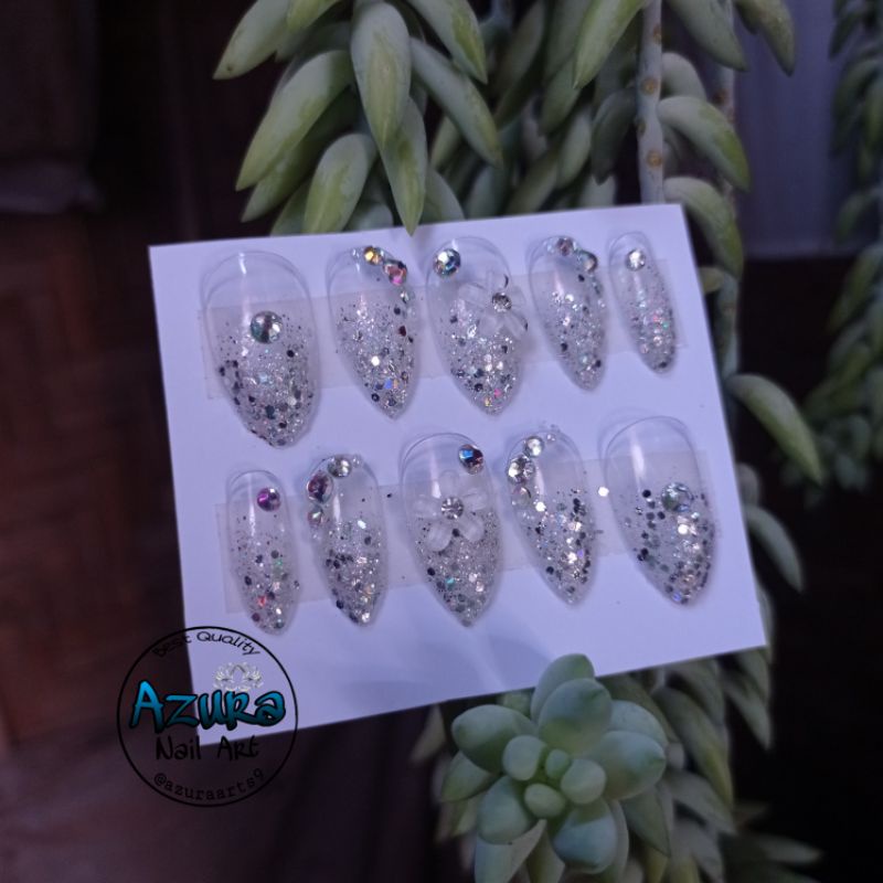 KUKU PALSU BENING GLITTER / NAIL ART PUTIH BENING / AGEN KUPAL WEDDING HOMEMADE