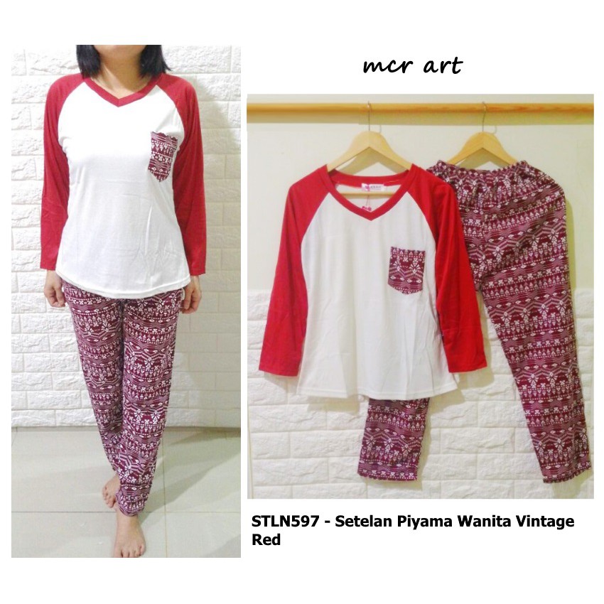 Piyama Wanita Vintage Red