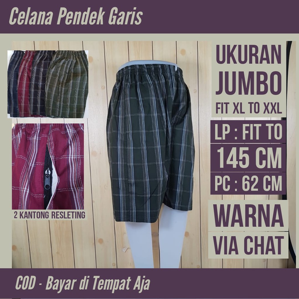 Celana pendek garis ukuran jumbo bahan katun fit XL to XXL