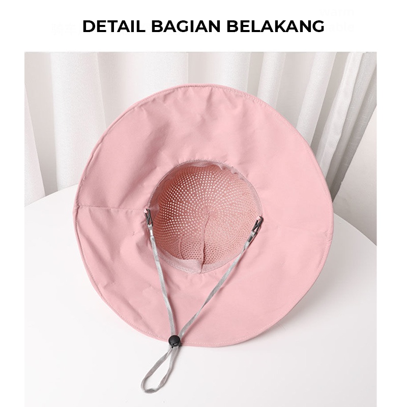 Topi Bucket Hat Pantai Wanita Korea Setengah Rajut Bordir RES Jaring Pita Belakang Lebar Anti UV ZZ
