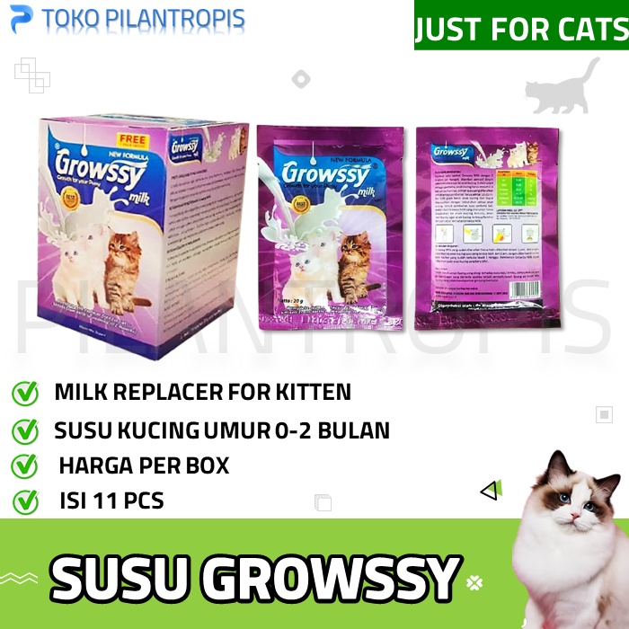 SUSU GROWSSY 1 BOX GROWSY SUSU BAYI KUCING BARU LAHIR 0-2 BULAN CAT KITTEN MILK REPLACER MURAH ORIGINAL