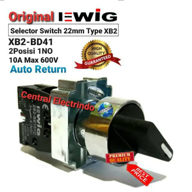 Selector Switch EWIG 22mm XB2-BD41 Auto Return 2Posisi 1NO 10A 600V.