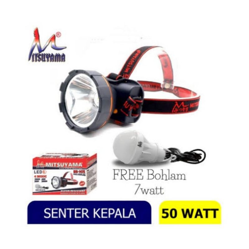 Senter Kepala Headlamp MS-147K Cahaya Kuning 10W FREE Bohlam LED