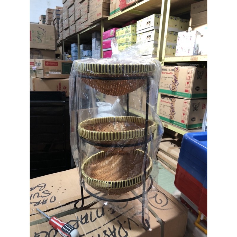 rak anyaman bambu / rak bawang 3 tingkat