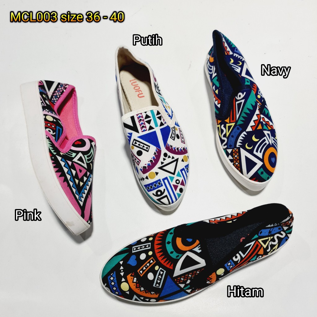 sepatu wanita slip on luofu import kain kanvas Mcl003