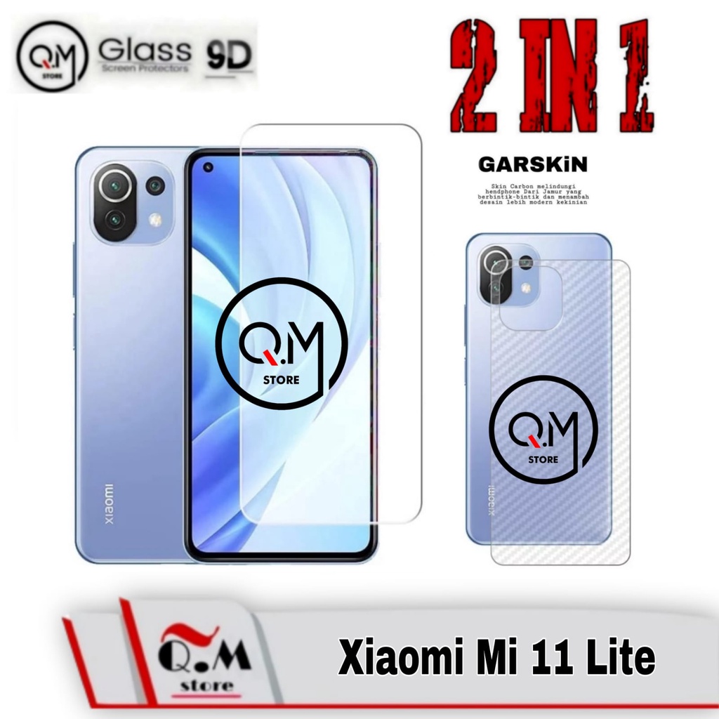 Paket 2 in1 Tempered Glass Layar Xiaomi Mi 11 Lite Anti Gores Kaca Free Garskin Pelindung Back Cover