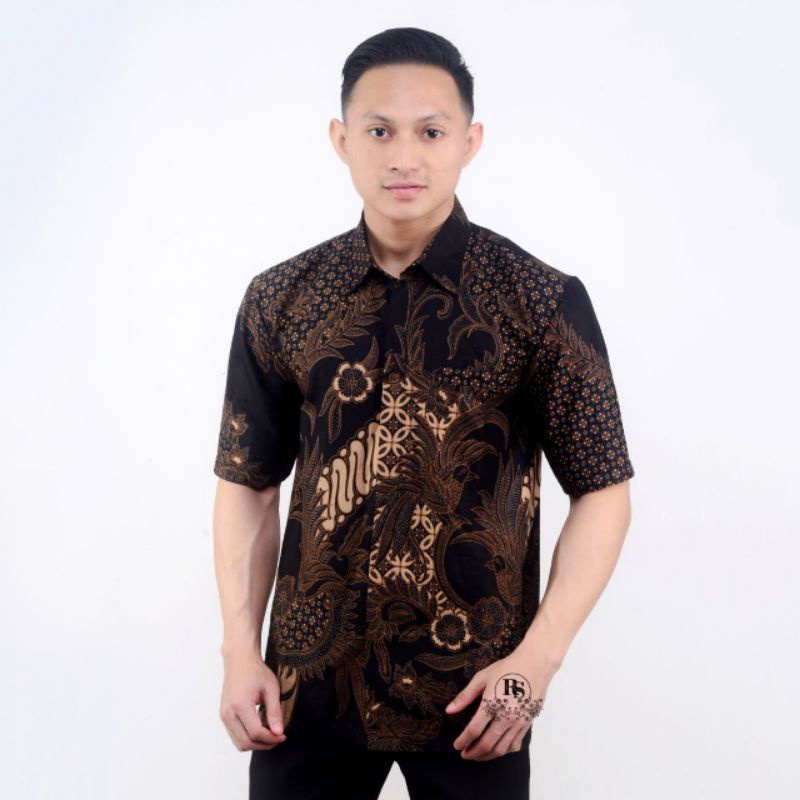 [12.12] 022 Zahira Batik HRB026 Kenongo Hem Kemeja Batik Pria Lengan Pendek  Katun Primis Halus M L XL