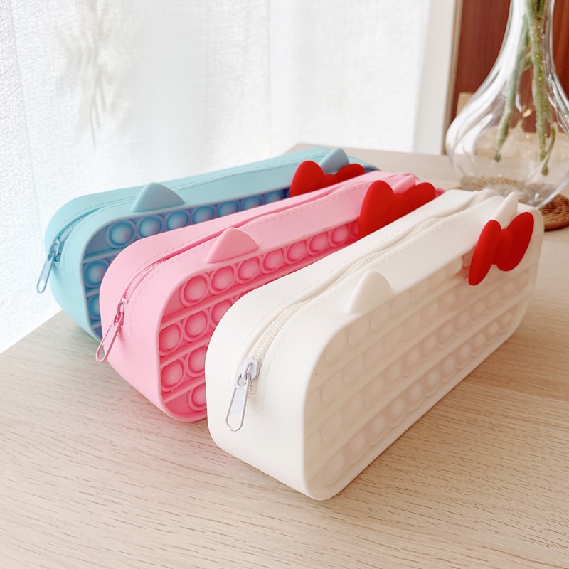 New 20cm Bowknot Pop It Pencil Case Push Bubble Toys Autism  Poppit Cute For Girls Pen Bag Anti-stress Fidget Toys