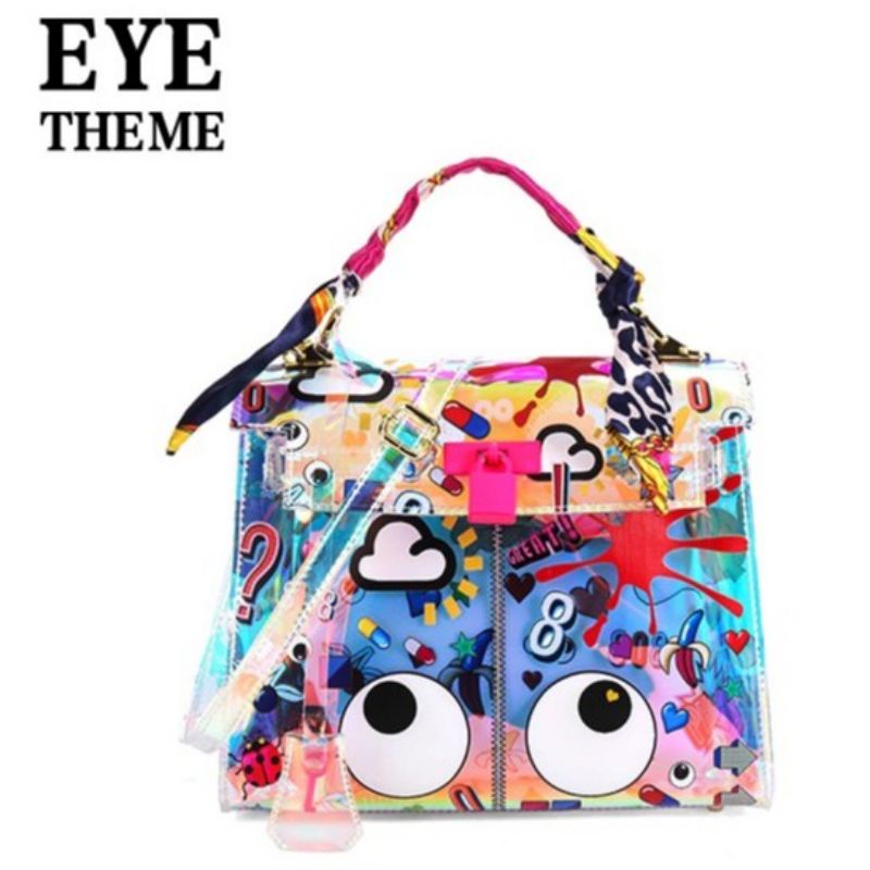 HUER Erghya Hologram Eye Theme Printed Satchel Bag 9454-158White