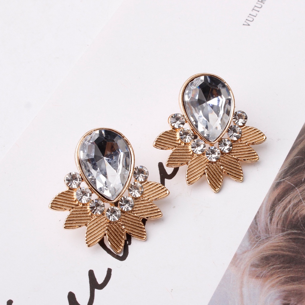 Fashion perhiasan Eropa dan Amerika retro berlian daun air drop anting-anting stud kreatif segar wan