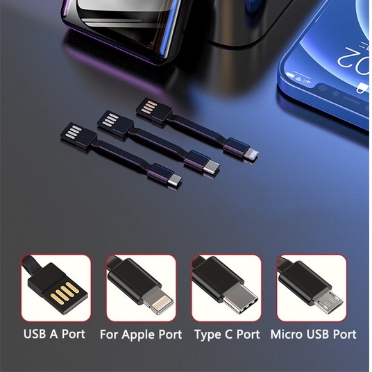 Tollcuudda Power Bank 2 Port 20000mAh MicroUSB + Lightning + Type C, 3 kabel termasuk paket build in kabel  Powerbank Built in Cable Portable External Battery Charger For Xiaomi iPhone X 12 pro Samsung Mini Poverbank