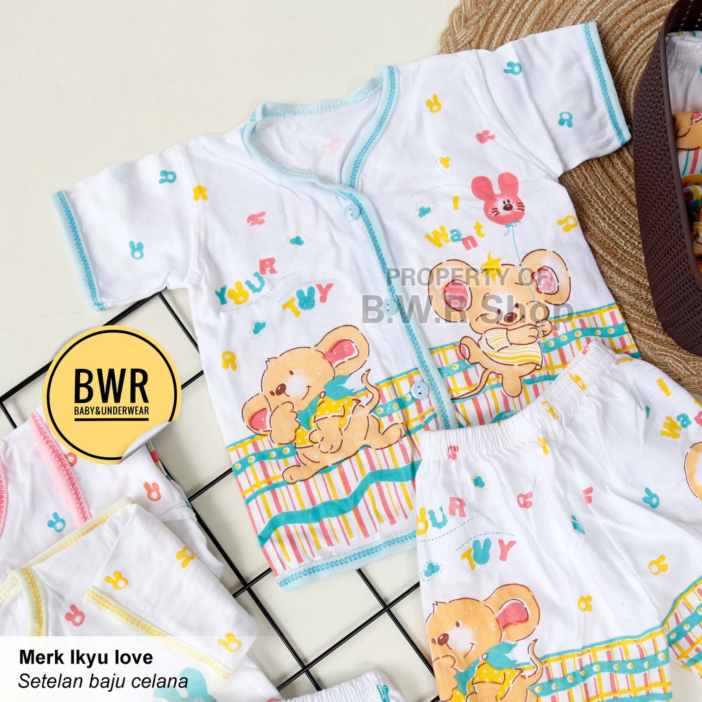 [ 3 setel ] Setelan Ikyu Love PENDEK MOTIF | Baju Bayi + Celana Pendek Kado Lahiran Hampers - Bwr IX