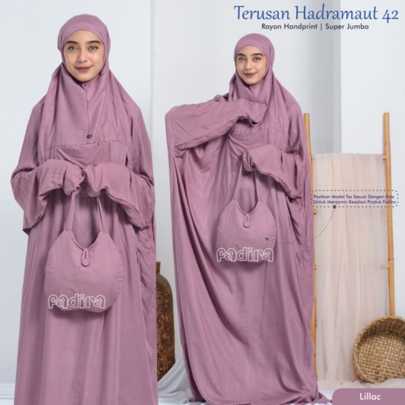 Mukena Terusan Hadramaut 42 Super Jumbo Dewasa Rayon Handprint Polos Premium