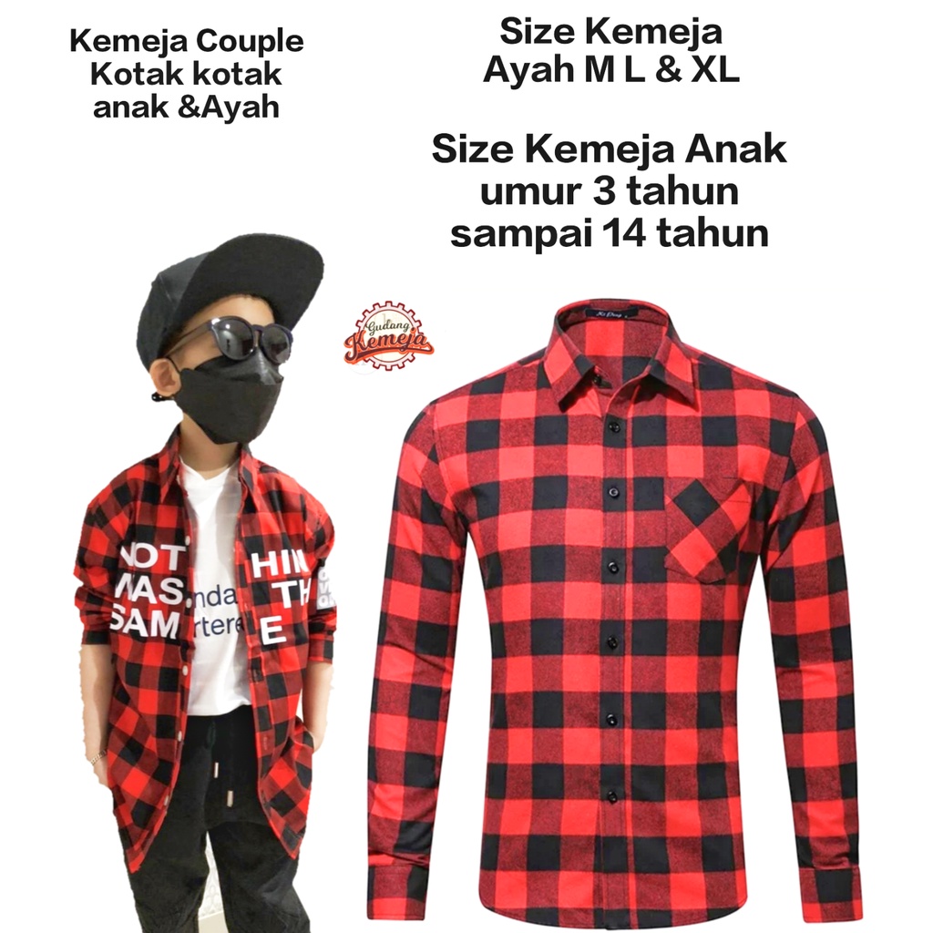 Kemeja Kotak Kotak Couple Ayah dan Anak / Kemeja Kotak Kotak / Couple Kemeja Anak umur 3 tahun sampa