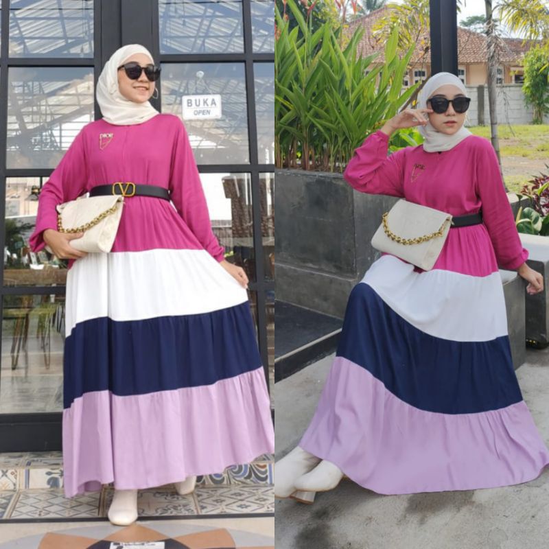 [TERBARU]Kumara combi dress|Dress susun|Dress kombinasi|Dress kekinian|busui friendly