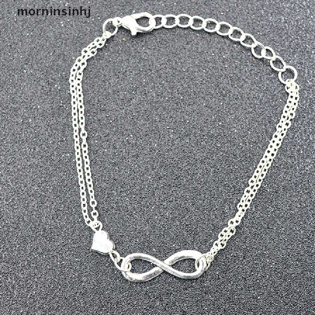 Mornin 1pc Gelang Tangan Rantai Silver Desain Angka 8hati Untuk Wanita