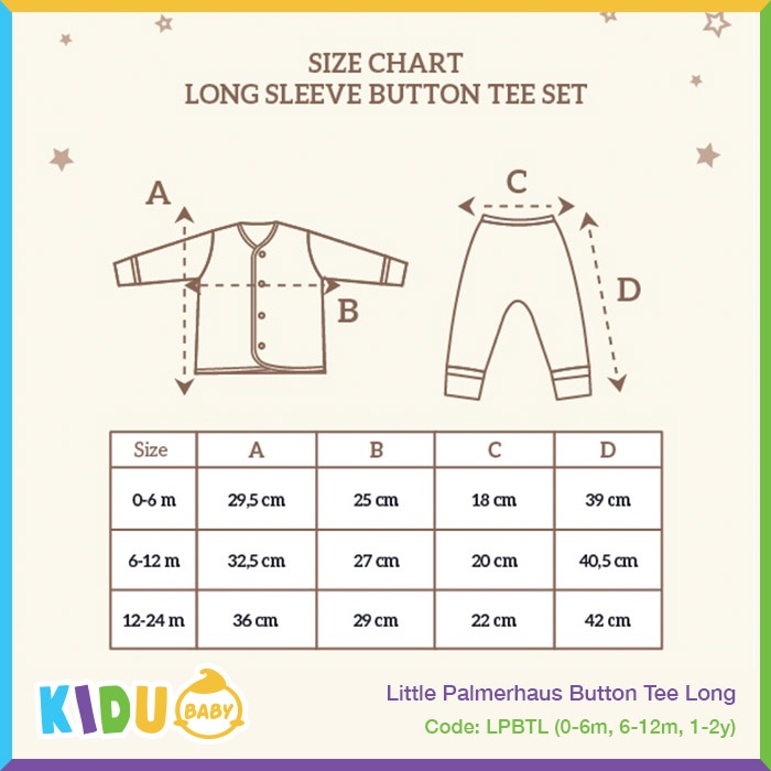 Little Palmerhaus Button Tee Long Baju Bayi Baju Anak Lengan Panjang Celana Panjang Kidu Baby