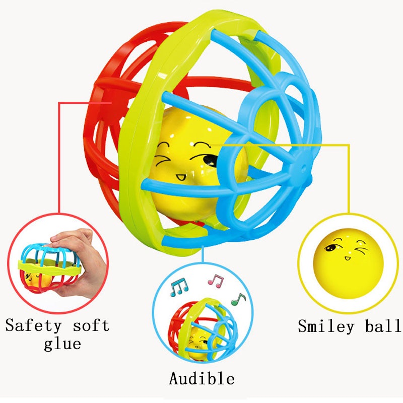 MOMI HOMI Mainan Kerincingan Bayi Teether Rattle Stick Gigitan Bayi BOLA BPA FREE Mainan Anak Krincingan Emoticon Lucu Baby Toys Rattle Ball Kerincingan Silikon Karet Lembut Bisa Bunyi lucu