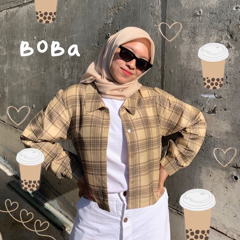 Emma top tartan / kemeja crop Tartan / kemeja kotak crop-1