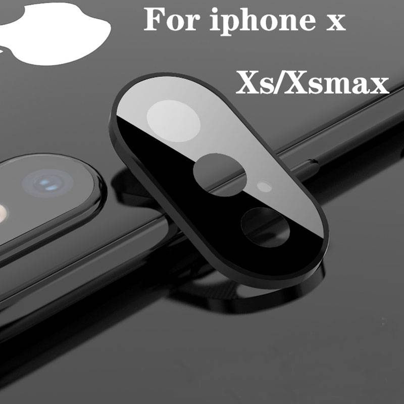 Stiker Pelindung Lensa Kamera Belakang Tempered Glass + Ring Metal Untuk Iphone X / Xs Max / Xr