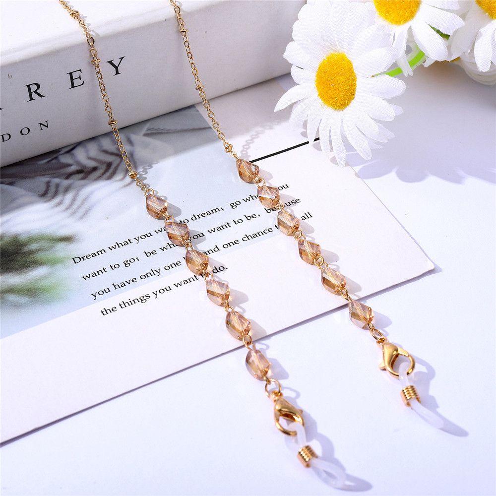 R-flower Glasses Chains Wanita Manik-Manik Kristal Logam Kacamata Baca Tali