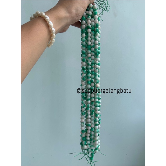 bahan batu 10mm white green agate CUTTING aksesoris FACET putih hijau