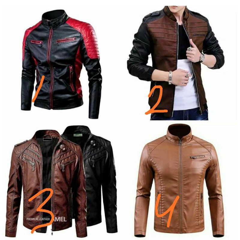 KANCING Jaket Kulit Pria Motor Brownie ARL 033 Silverstone RFLA Ariel Noah Sintetis 90 Mirip Kulit