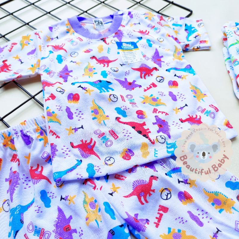 Baby.ou - Setelan Baju Bayi Lengan Panjang Celana Panjang SNI 3-12 Bulan Motif Dinosaurus / Setelan Piyama Bayi Yansur / Baju Bayi Panjang / Baju Tidur Bayi