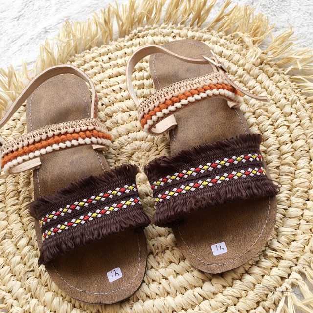 dark brown orange - Boho equals sandal sandal boho / sandal etnik / sandal bohemian / sandal wanita-3