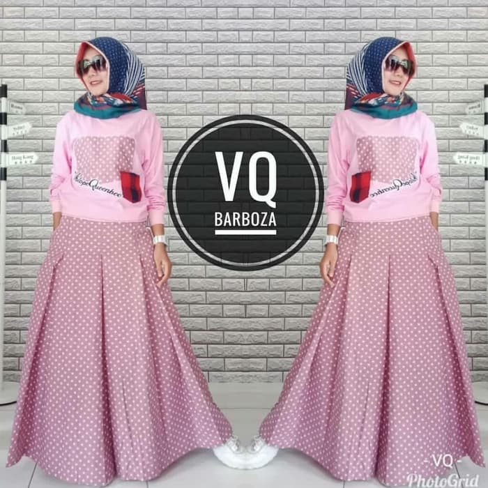 VQ BARBOZA SETELAN ROK POLKA MUSLIM WANITA - Mint