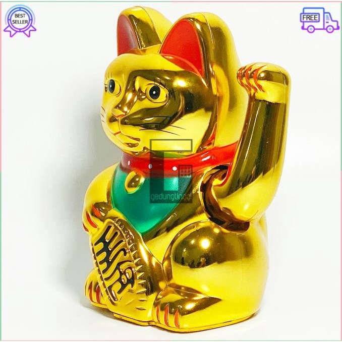 Patung Kucing Hoki Keberuntungan Rejeki Lucky Cat Gold Baterai Jepang