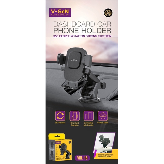 Dashboard Car Phone Holder HP Mobil V-GeN VHL-16 Strong Suction VGEN ORI