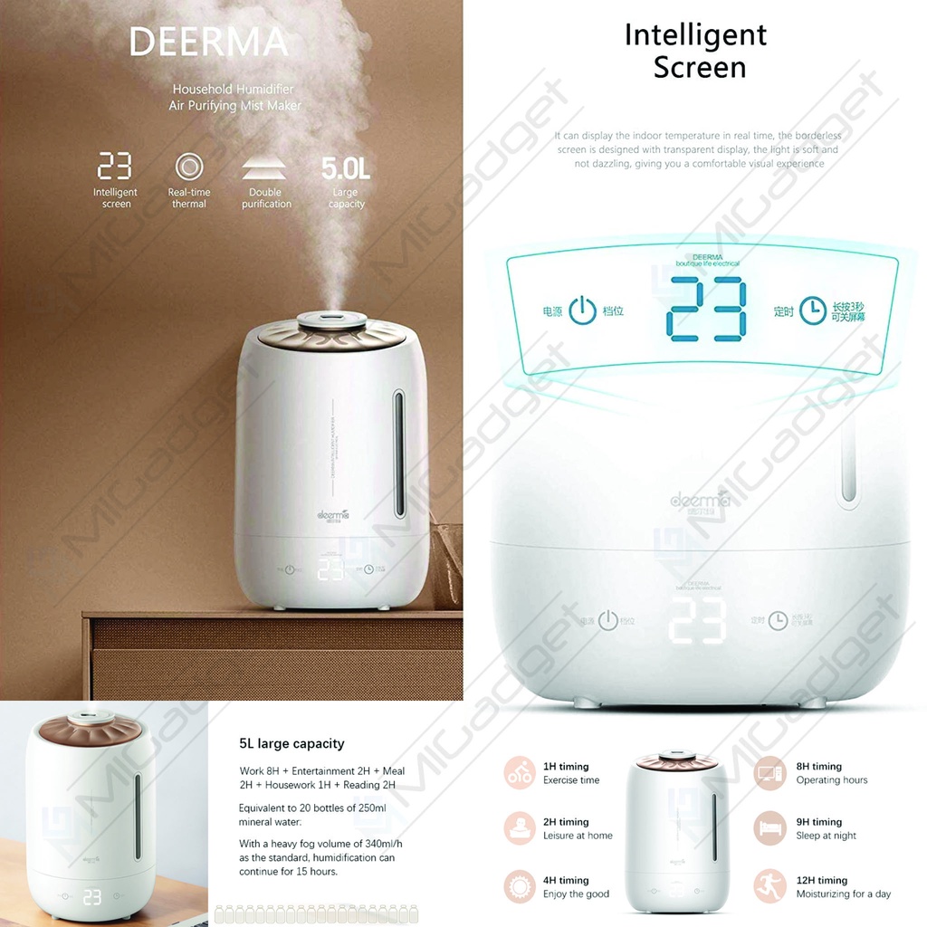 Deerma F600 Air Humidifier 5L Touch Control Timer Temperature Anti Bakteri