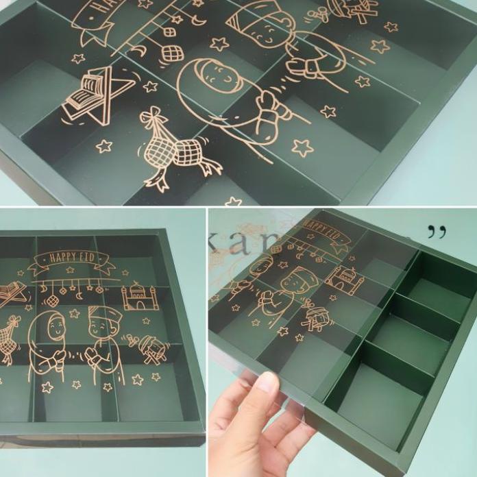 

✯ Dus mika idul fitri eggtart sekat 9 " Hijau Tua " & tag ( 1 pack isi 5 pcs dus & tag ) ✵