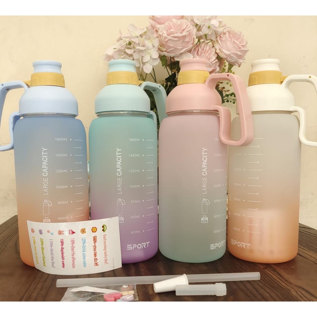Botol Minum 1800ml Botol Minum Motivasi Penanda Waktu/Botol Minum Gradasi