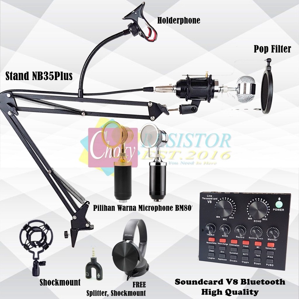 Jual Paket Lengkap Fullset Microphone Condenser BM8000 Plus Sound Card ...