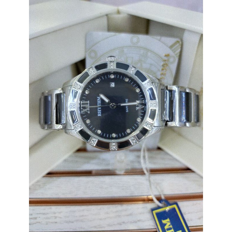 ( ORIGINAL ) Rhythm R1202T Jam Tangan Keramik Stainless Steel/ R 1202 T