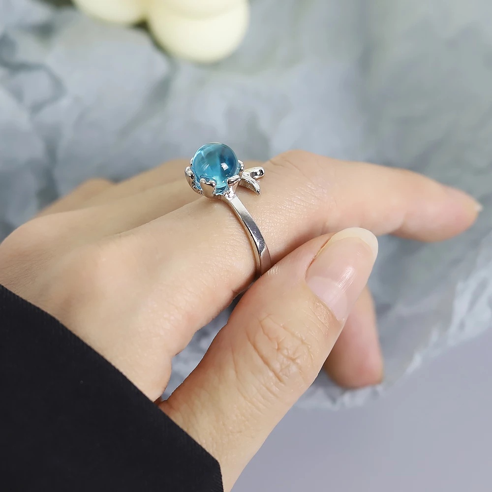 Cincin Kristal Berlian Imitasi Bentuk Ekor Mermaid Warna-Warni Untuk Wanita